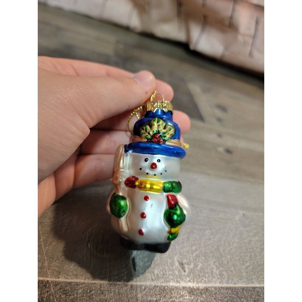Blown glass snowman ornament broom Mistletoe‎ Xmas home tree decor